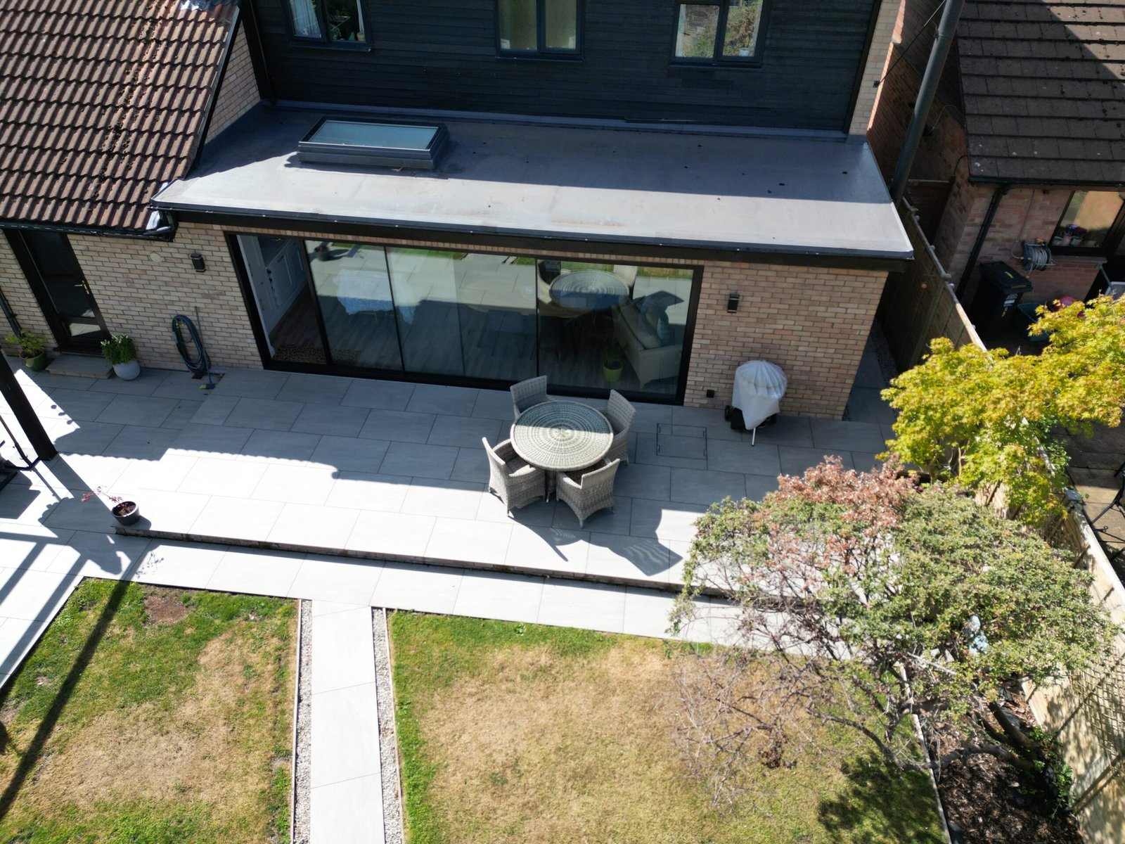 Completed single-storey rear extension viewed from above